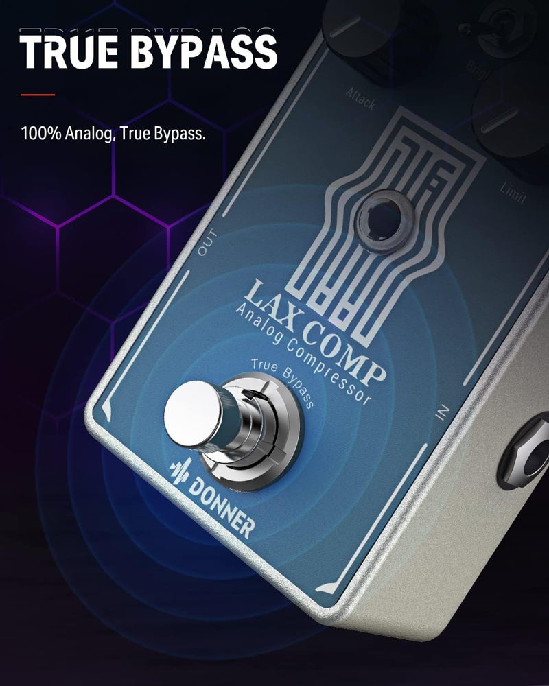 Donner Compressor Guitar Pedal, Lax Comp Compressor Pedal for Electric Guitar and Bass, Classic Peak Limiter Style Compressor with 2 Band EQ Boost Effect Pure Analog True Bypass - Image 4